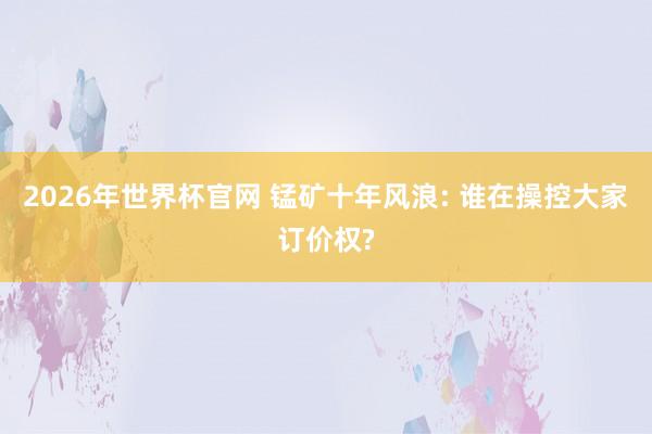 2026年世界杯官网 锰矿十年风浪: 谁在操控大家订价权?