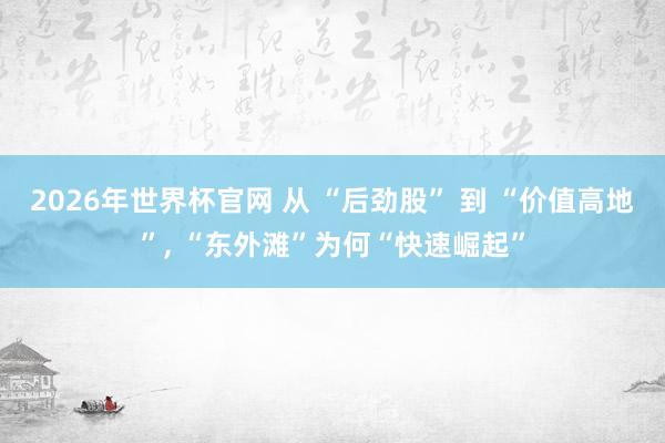 2026年世界杯官网 从 “后劲股” 到 “价值高地”， “东外滩”为何“快速崛起”